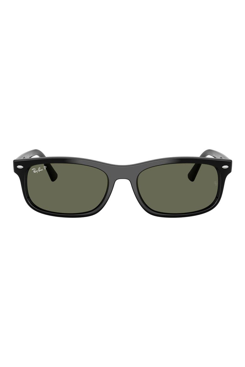 60mm Polarized Rectangular Sunglasses, Main, color, BLACK / POLAR GREEN