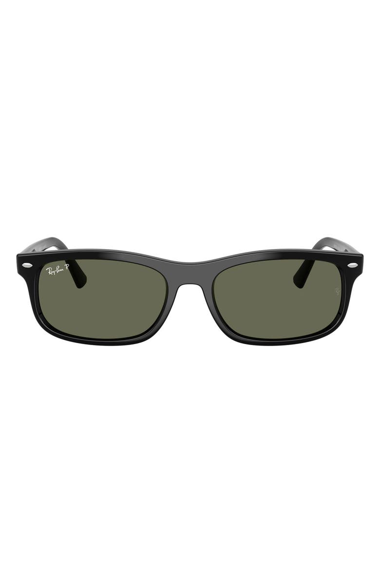 Ray-Ban 60mm Polarized Rectangular Sunglasses, Main, color, Black / Polar Green