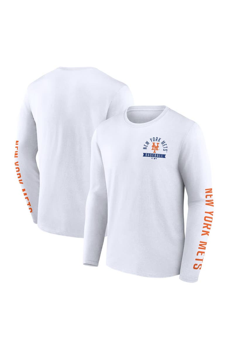 FANATICS Men's Fanatics White New York Mets Press Box Long Sleeve T-Shirt, Alternate, color, White