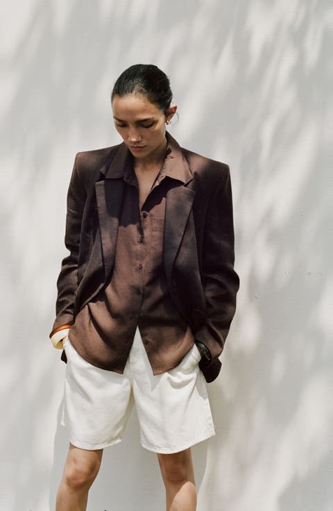 Straight Lyocell & Linen Button-Up Shirt