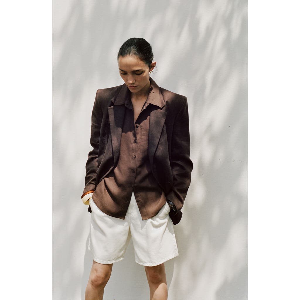 Mango Straight Lyocell & Linen Button-up Shirt In Brown