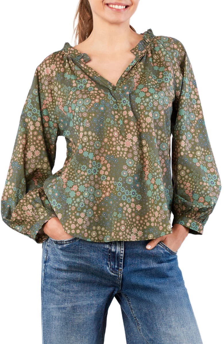 Billy T Split Neck Cotton Blend Peasant Top, Main, color, Camo Floral
