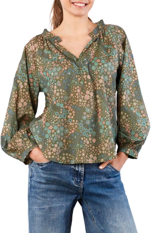 Billy T Split Neck Cotton Blend Peasant Top In Multi