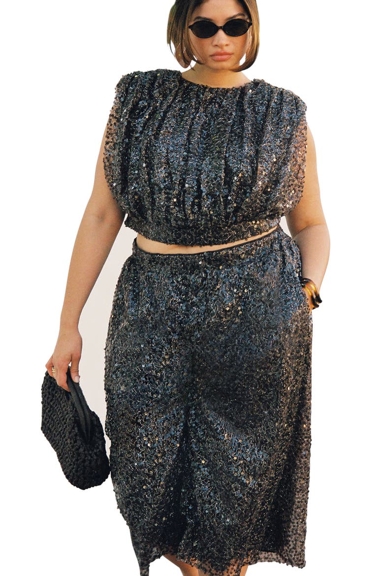 Sequin Pull On Wide Leg Culotte, Main, color, DARK BROWN