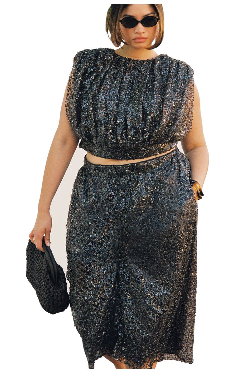 ELOQUII Sequin Pull On Wide Leg Culotte, Alternate, color, Dark Brown