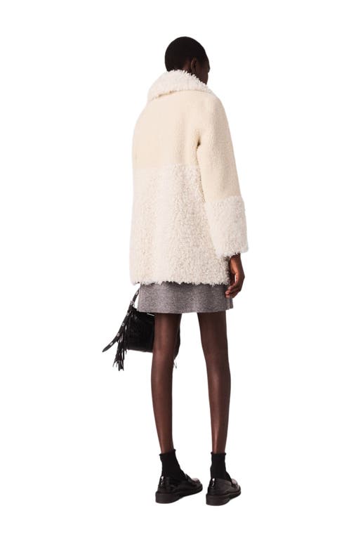 Maje Shearling Collared Coat In Neutral
