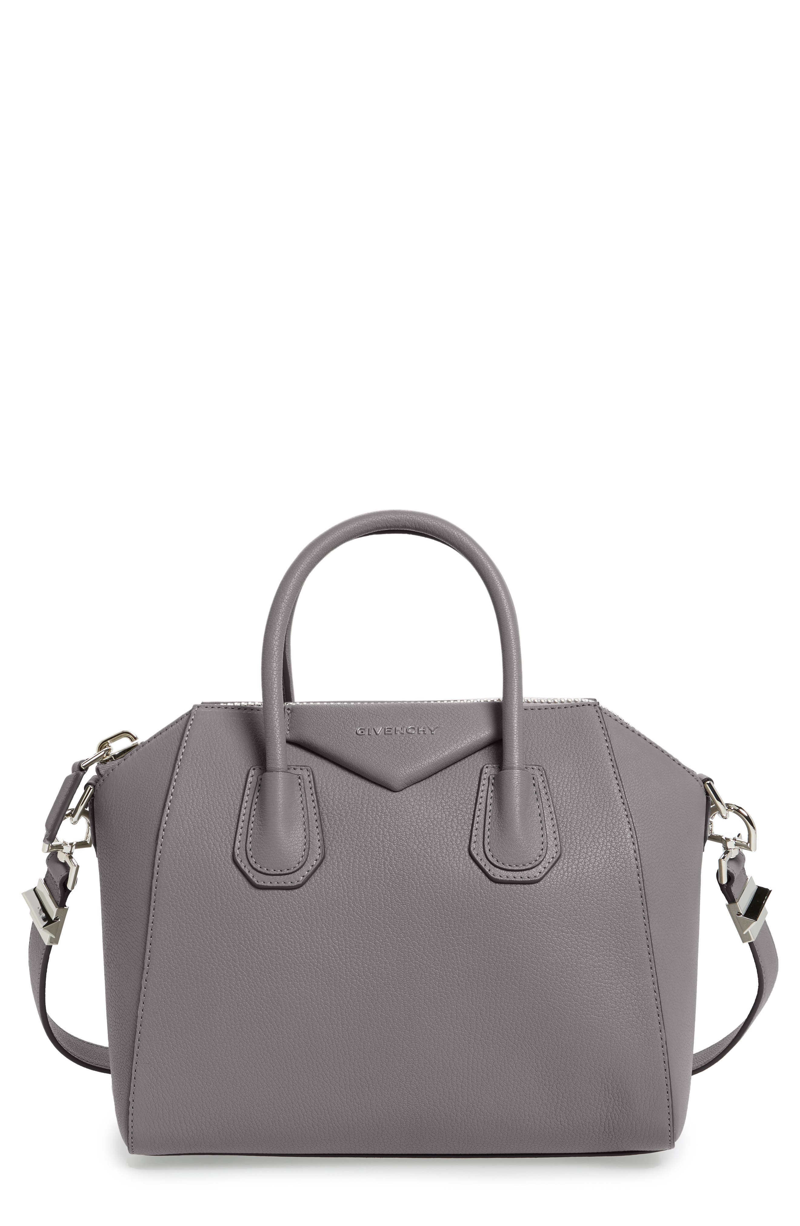 Small Antigona Leather Satchel, Main, color, HEATHER GREY