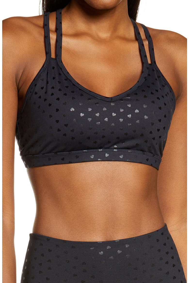Double Back Sports Bra, Main, color, BLACK-SHINY BLACK HEARTS