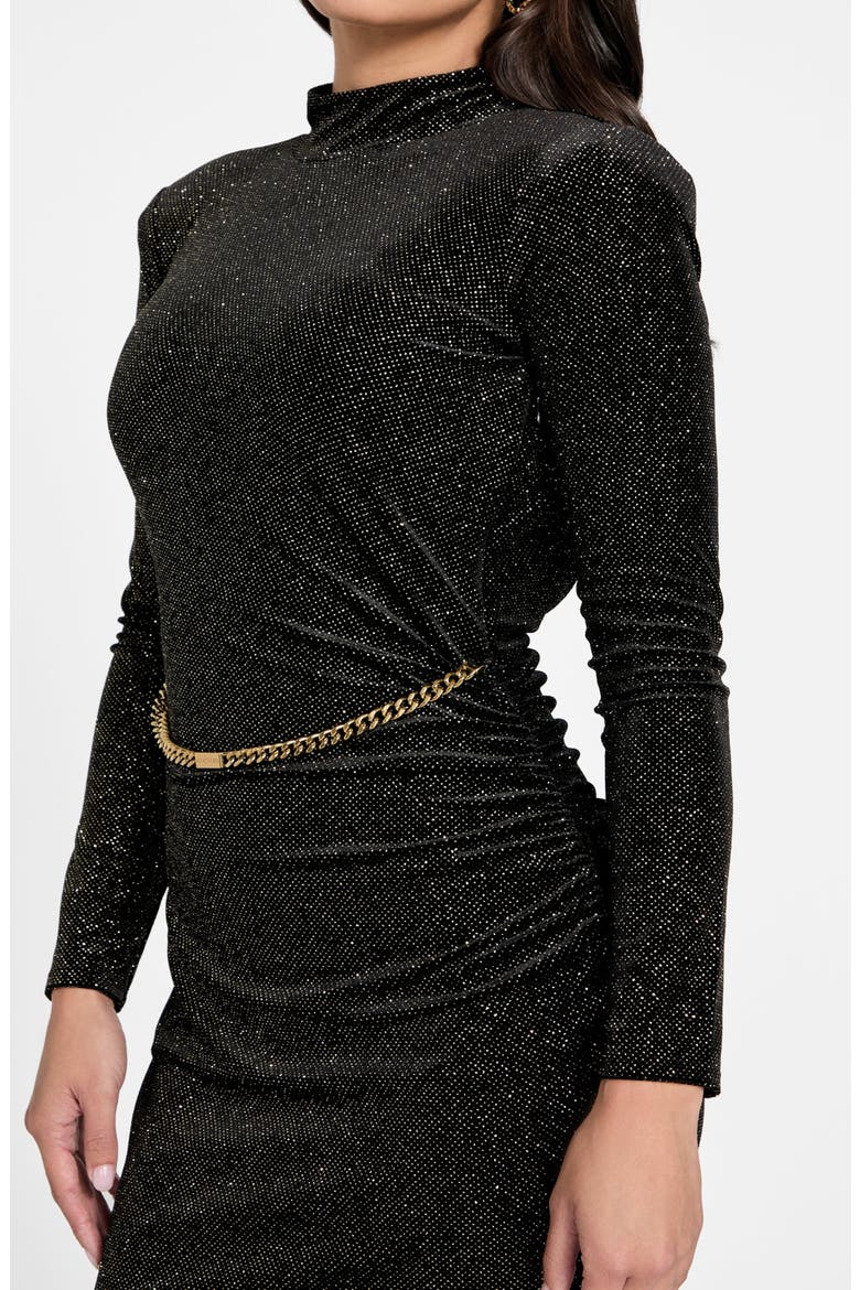 Dana Long Sleeve Open Back Shimmer Knit Dress, Alternate, color, BLACK