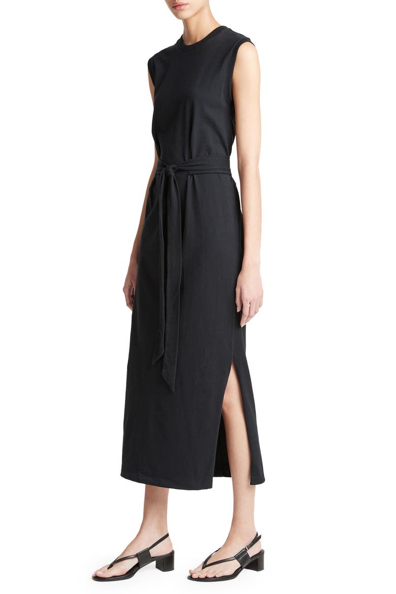 Sleeveless Cotton Knit Midi Dress, Alternate, color, BLACK