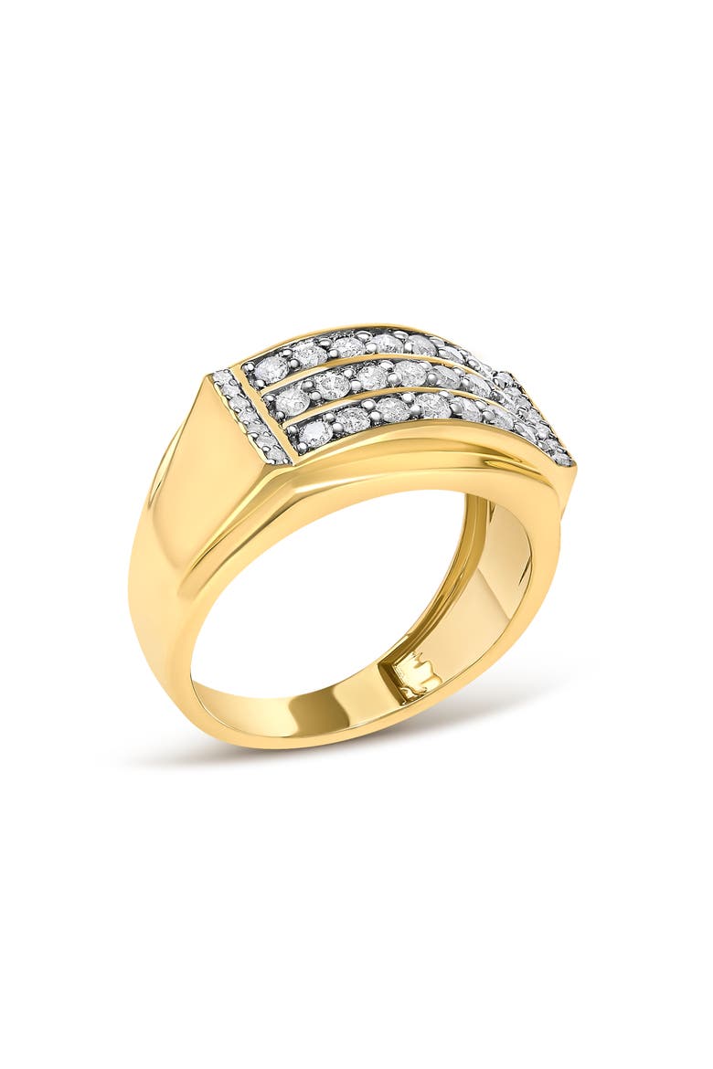Men's 14K Yellow Gold Plated Sterling Silver 3/4 Cttw Diamond 3 Row Band Ring, Alternate, color, Yellow Gold over Silver