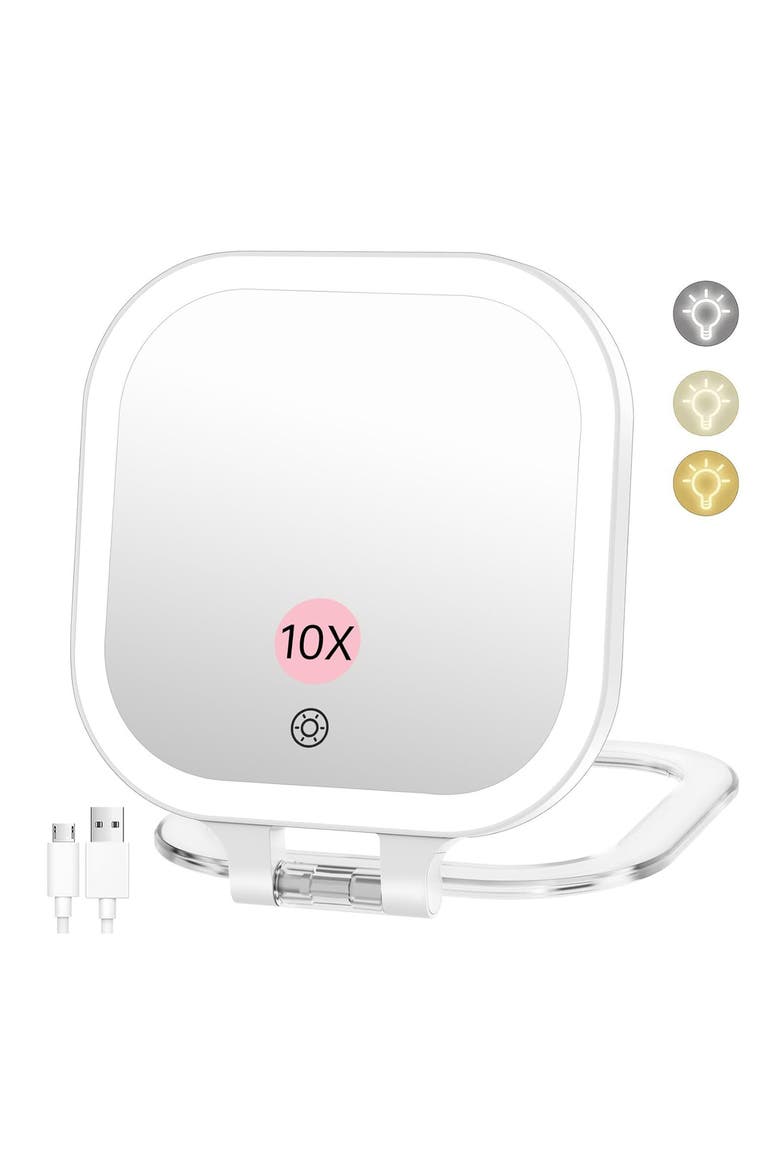 Fascinate 10x Travel LED Mirror, Alternate, color, WHITE