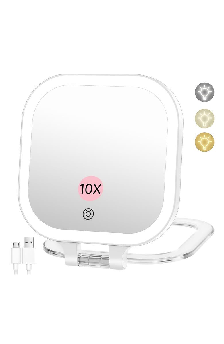 LILA BY AKUNBEM Fascinate 10x Travel LED Mirror, Alternate, color, White