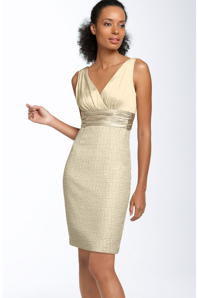 Satin & Jacquard Sheath Dress, Main, color, PEARL
