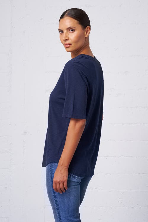 Franne Golde Slub Jersey V-neck Elbow Sleeve Tee