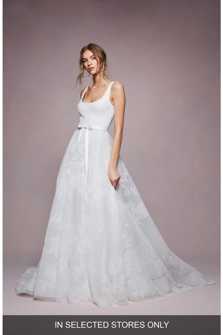 Bea Embroidered Ballgown Wedding Dress, Main, color, IVORY
