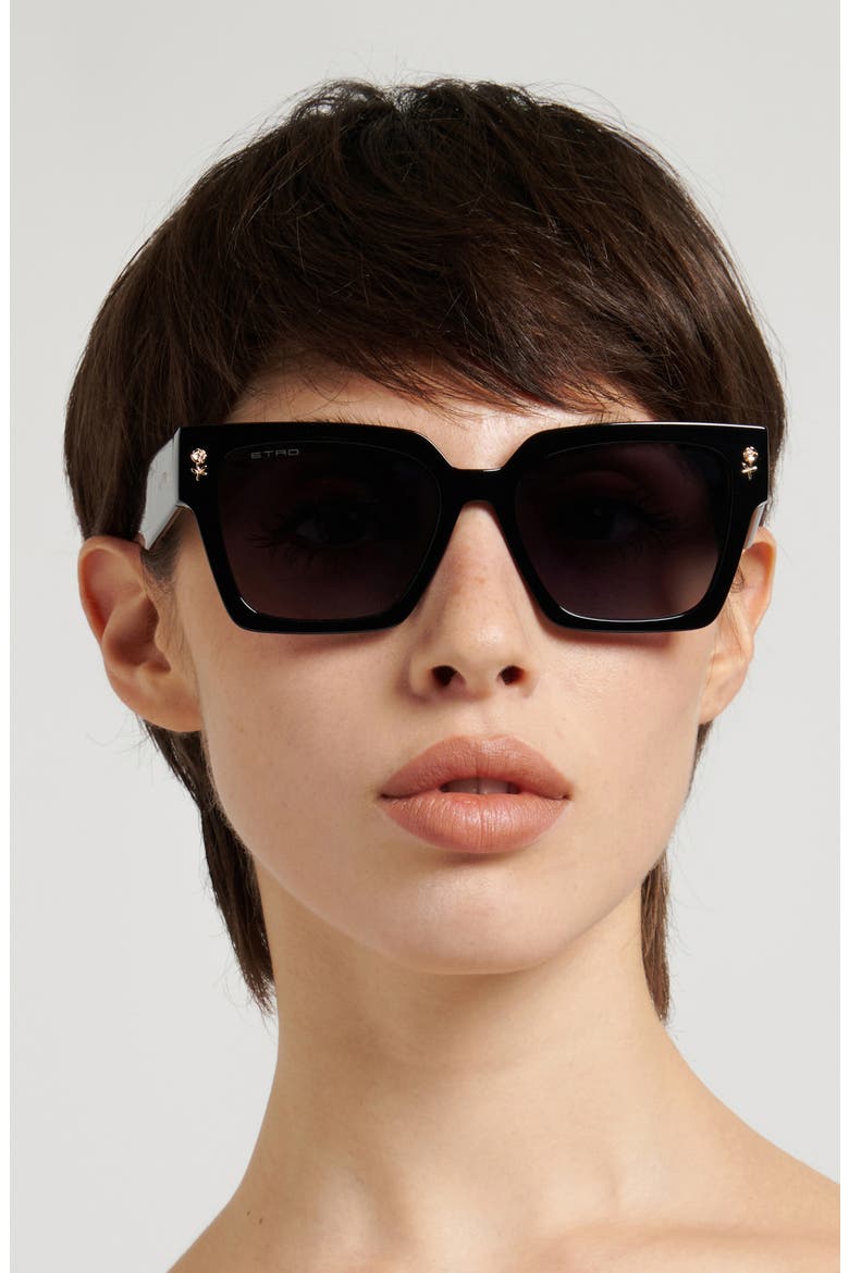 55mm Gradient Rectangular Sunglasses, Alternate, color, BLACK/ DARK GREY SF