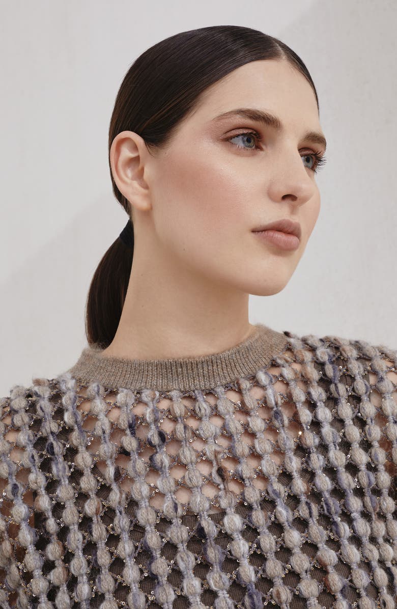 Brunello Cucinelli Balloon net knit T-shirt, Alternate, color, Camel