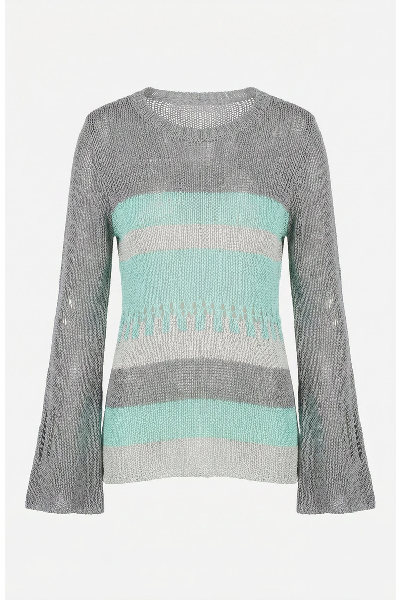 Distressed Stripe Knit Sweater, Alternate, color, Gray