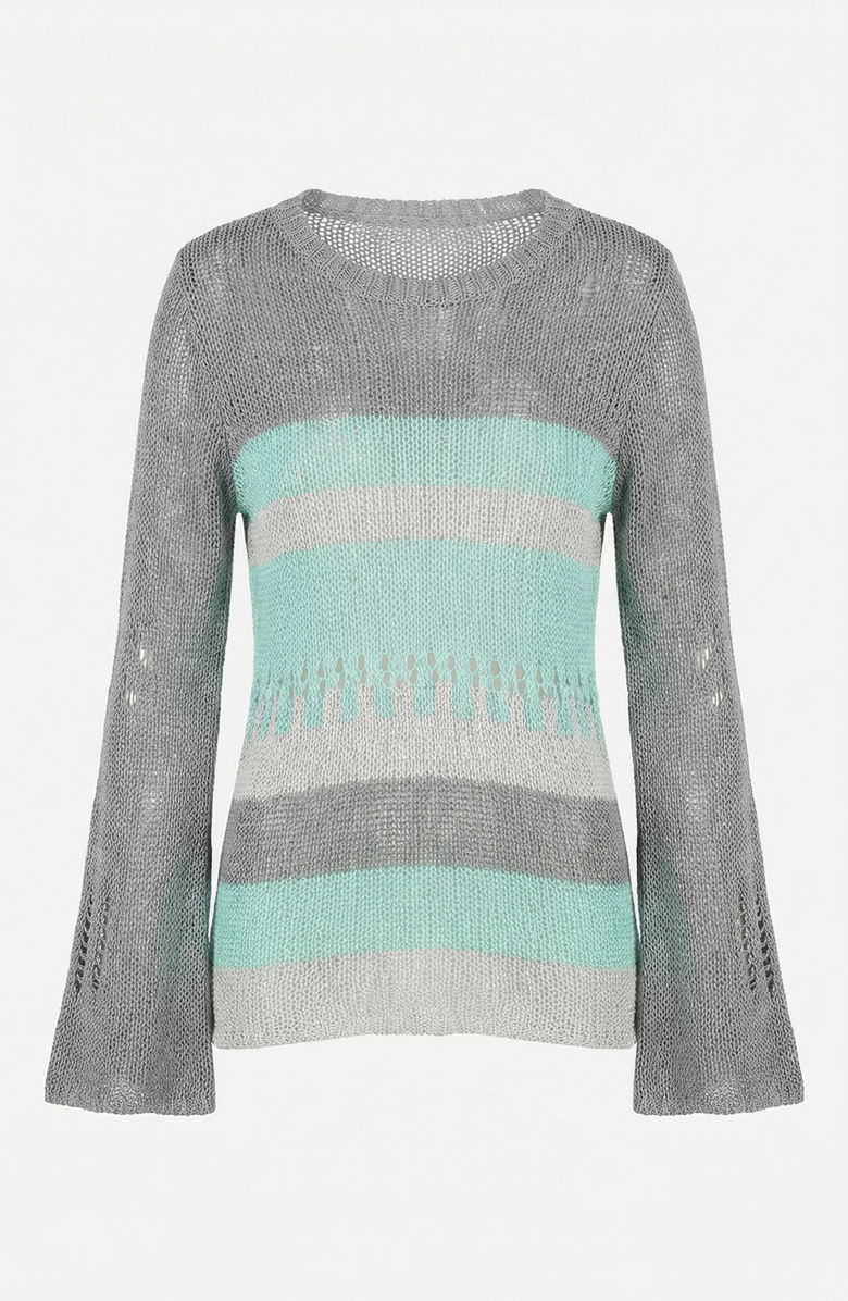 Modenaire Distressed Stripe Knit Sweater, Alternate, color, Gray