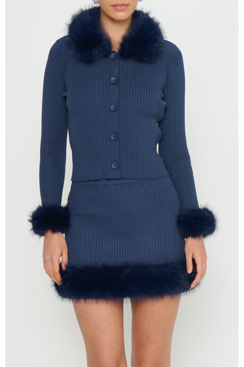 Chateau Cardigan, Main, color, Navy Knit with Faux Fur