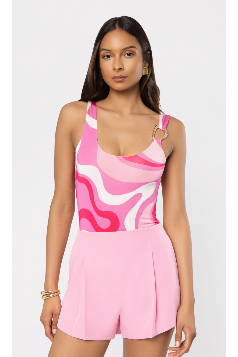 Marius Geometric Sheen Jersey Bodysuit, Main, color, Wavy Geo Pink