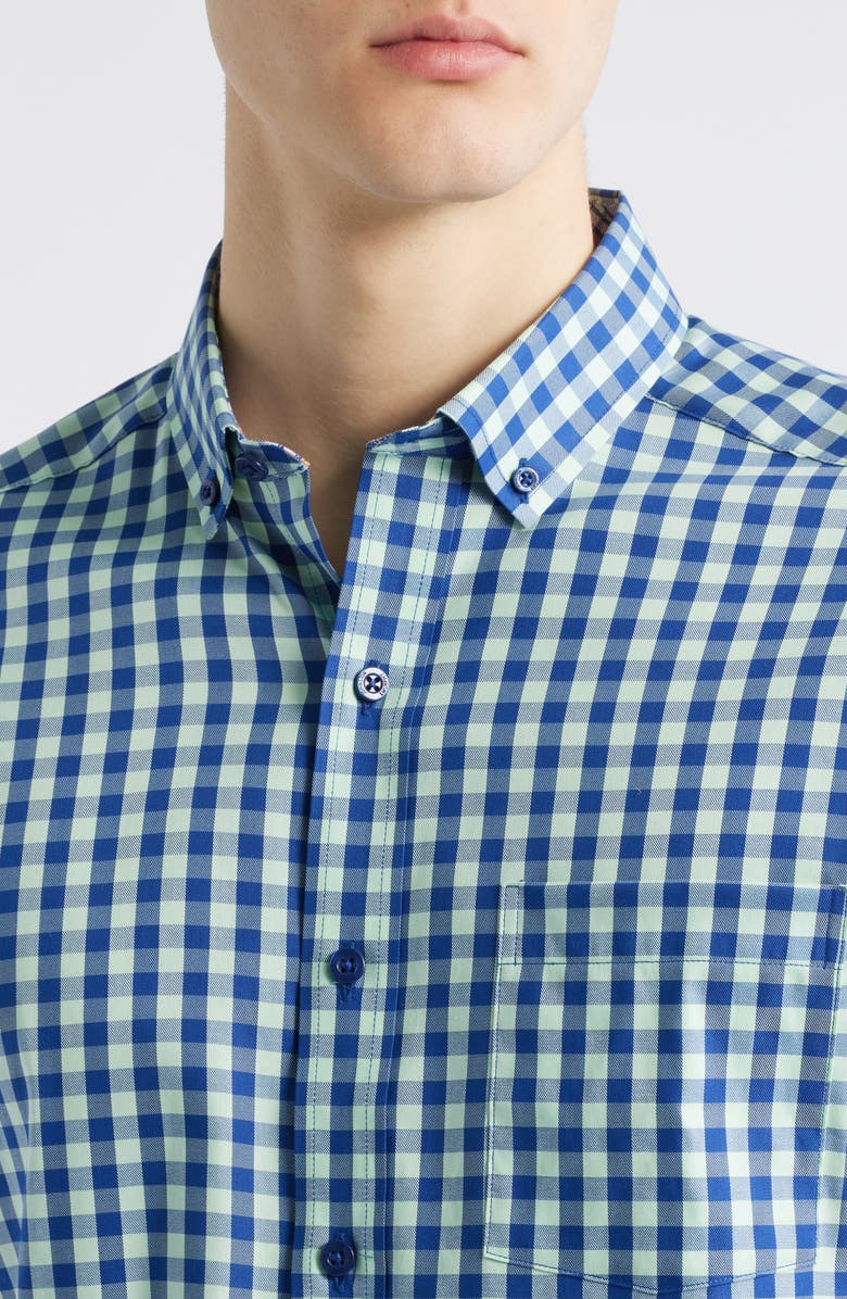 Johnston & Murphy XC4<sup>®</sup> Two-Tone Gingham Performance Button-Down Shirt, Alternate, color, Mint/ Navy