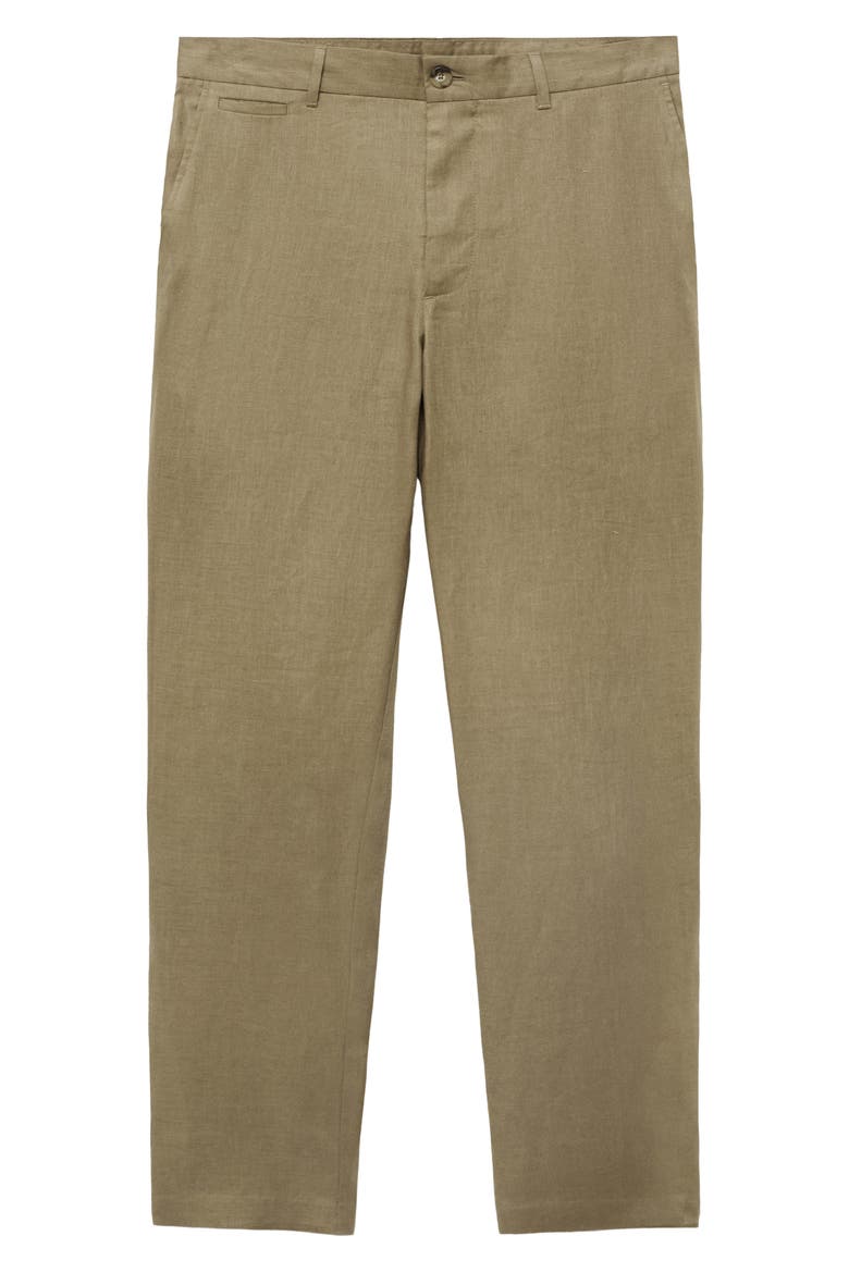 Slim Fit Flat Front Linen Pants, Alternate, color, KHAKI GREEN
