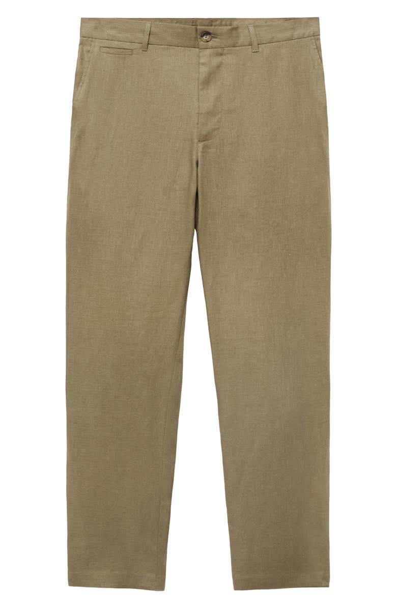 MANGO Slim Fit Flat Front Linen Pants, Alternate, color, Khaki Green