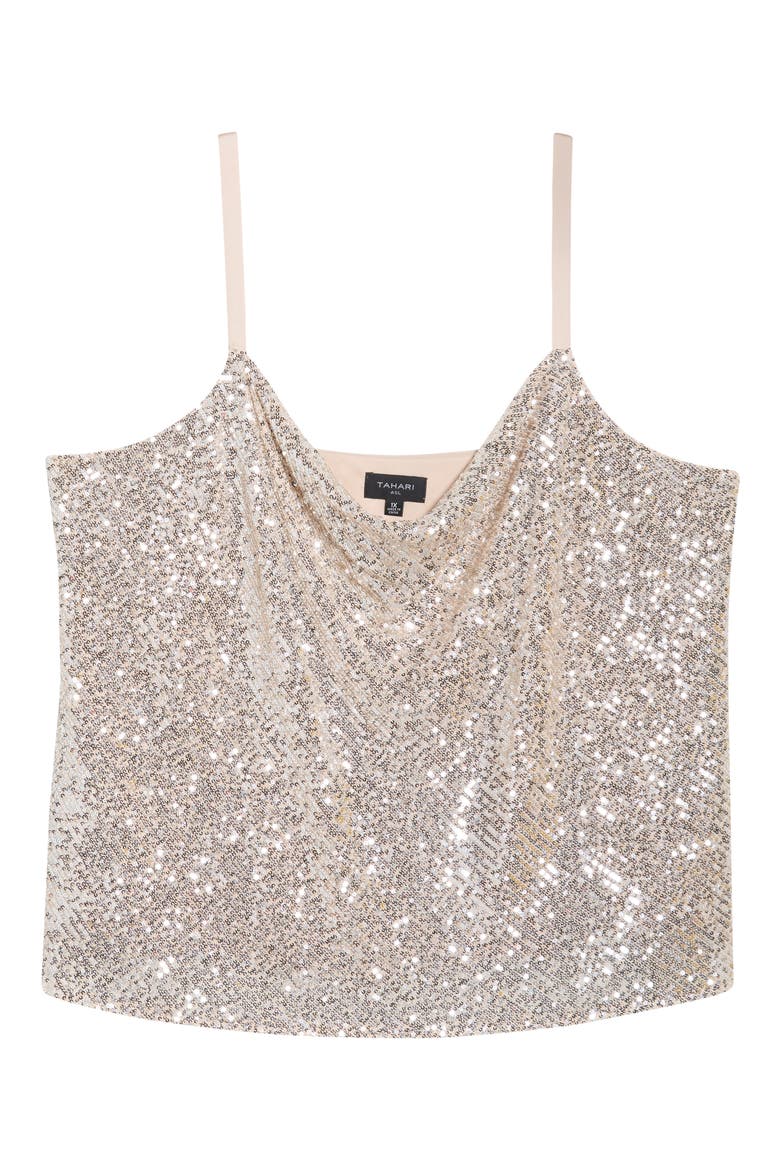 Sequin Cowl Neck Camisole, Alternate, color, NUDE SILVER