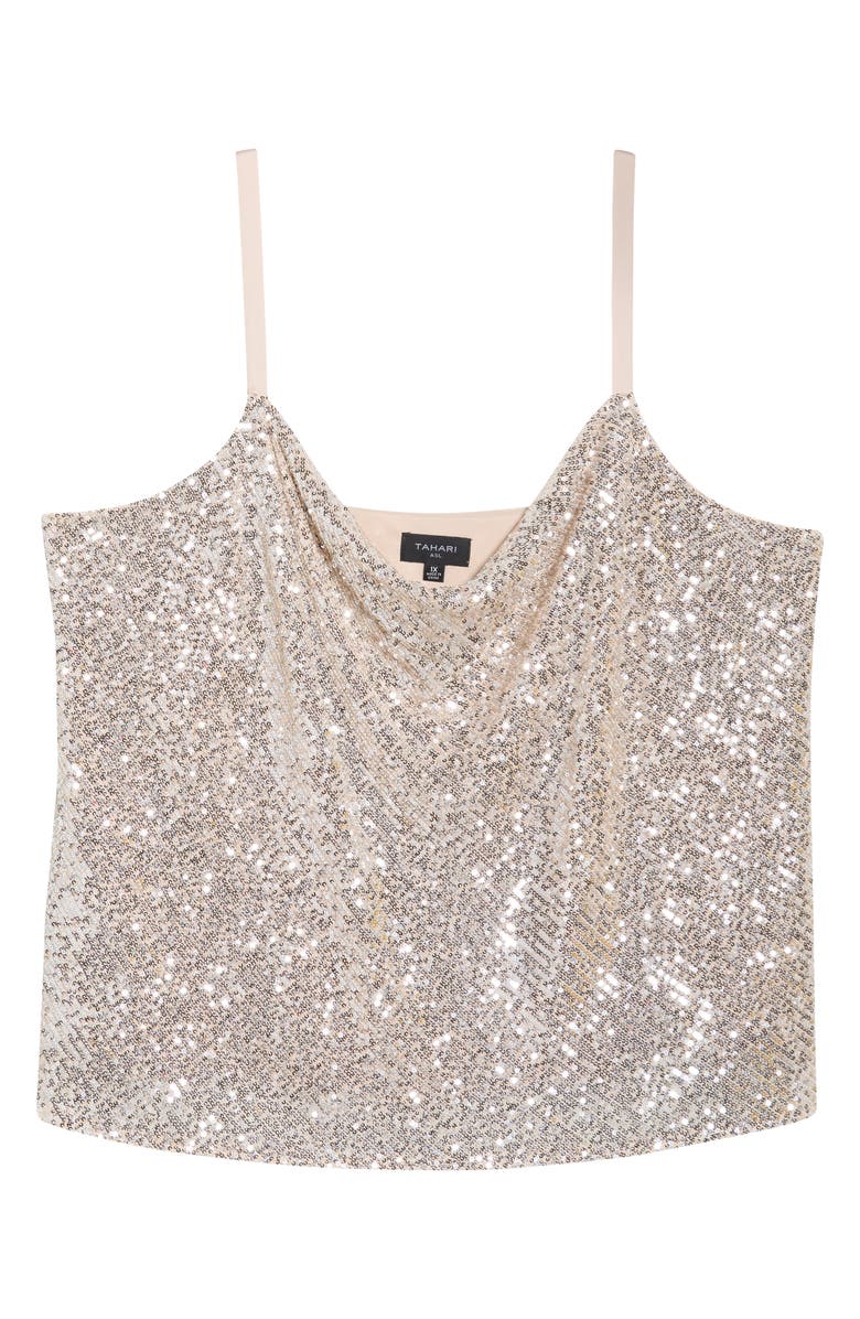 Tahari ASL Sequin Cowl Neck Camisole, Alternate, color, Nude Silver