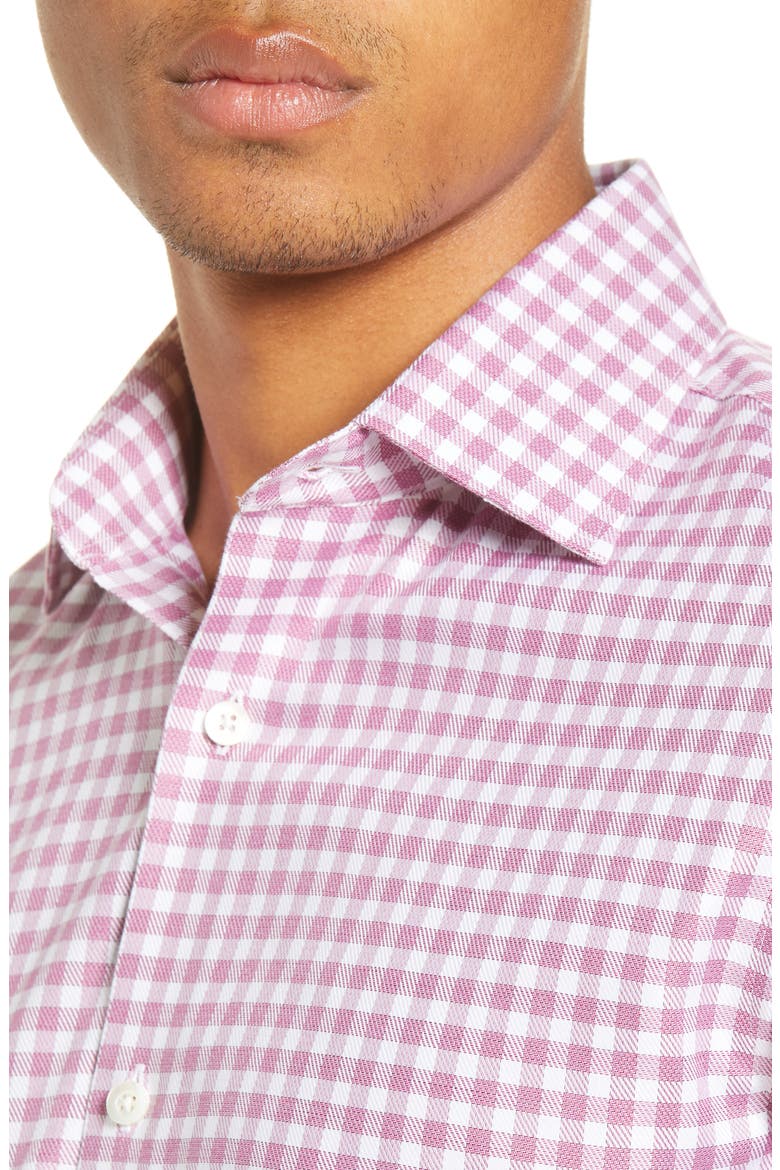 Trim Fit Check Dress Shirt, Alternate, color, TEXTURE ROUGE