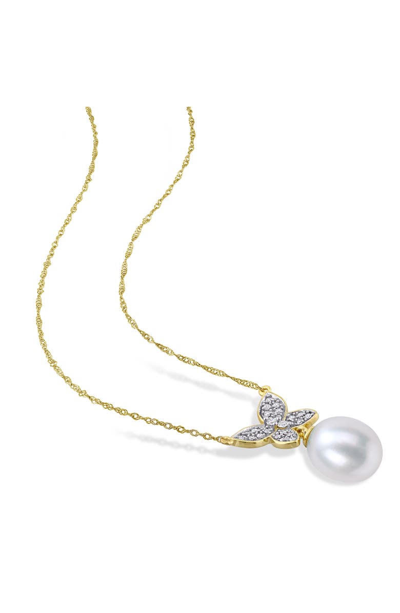 Julianna B. Pearl & Diamond Butterfly Drop Necklace 10k, Alternate, color, Pearl