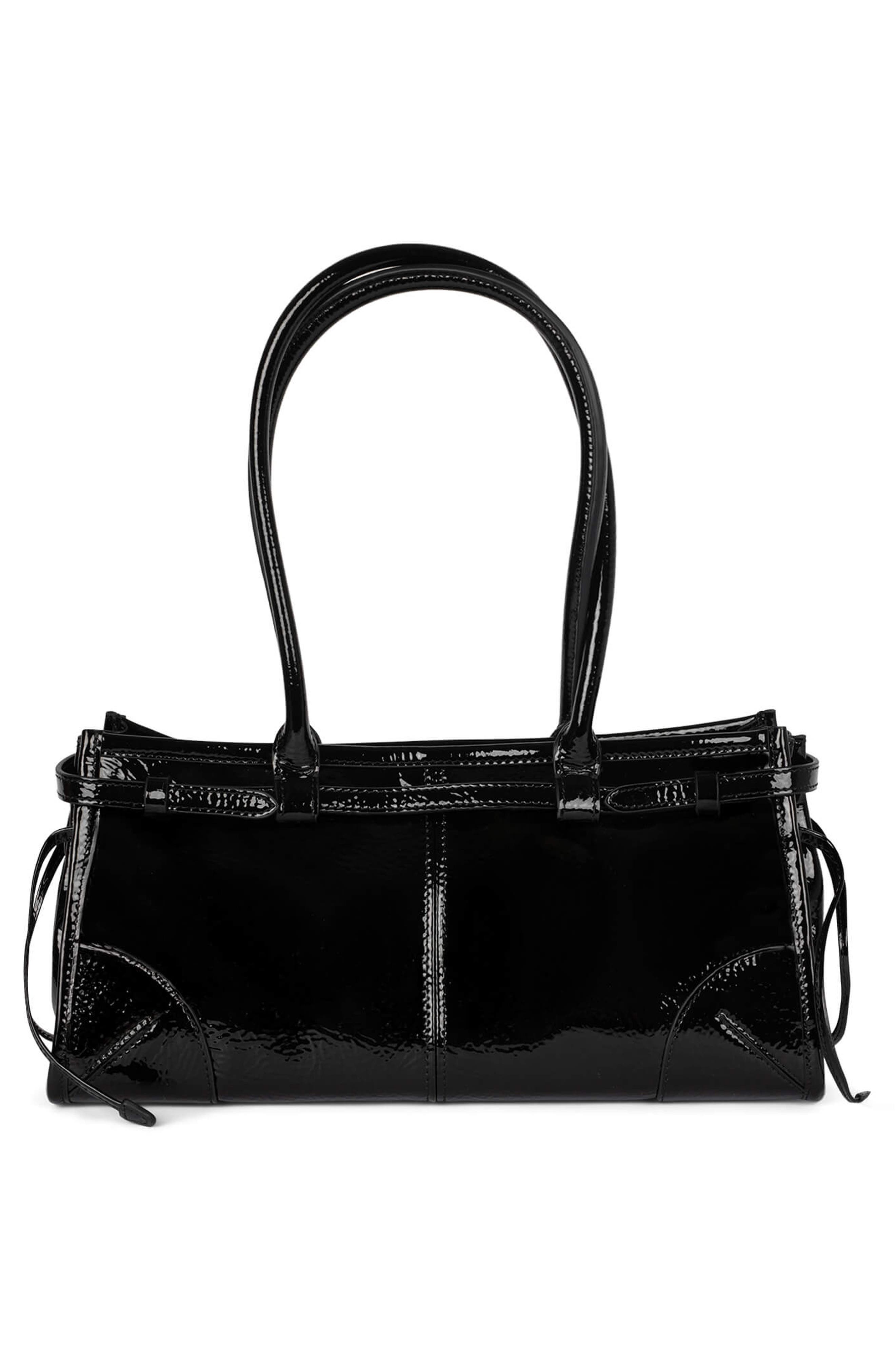 Jeffrey Campbell Pesky Leather Shoulder Bag, Alternate, color, Black Crinkle Patent