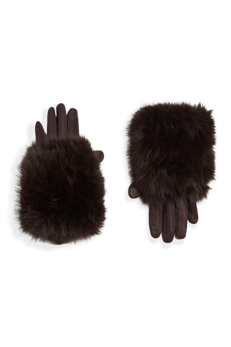 Lexa Faux Suede Convertible Gloves, Main, color, COFFEE