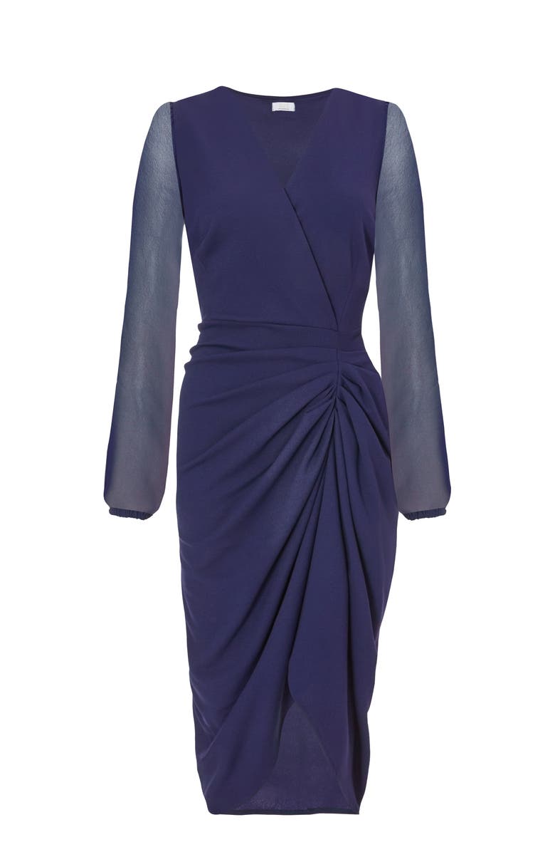 QUIZ Scuba Crepe Front Wrap Chiffon Sleeve Midi Dress, Alternate, color,