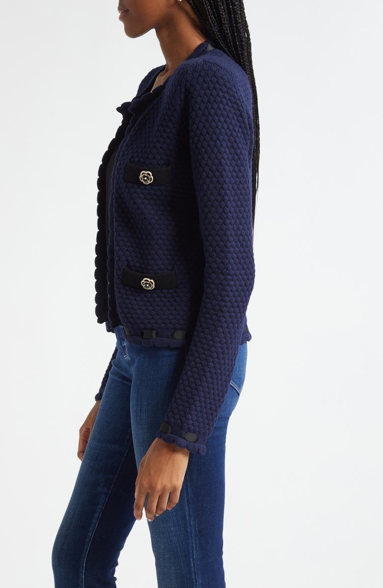 L
AGENCE Astor Contrast Trim Cardigan, Alternate, color, Midnight/ Black