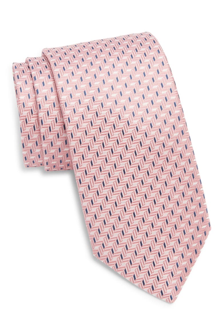 Herringbone Silk Tie, Main, color, PINK