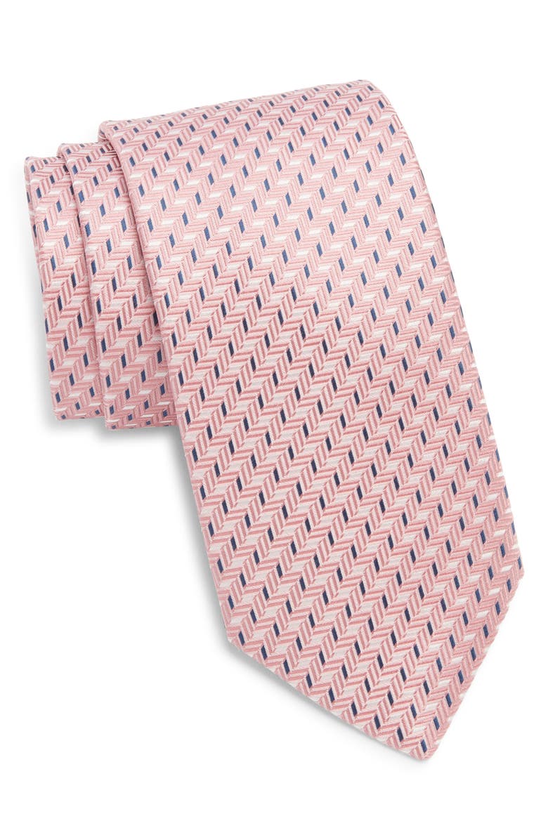 Canali Herringbone Silk Tie, Main, color, Pink