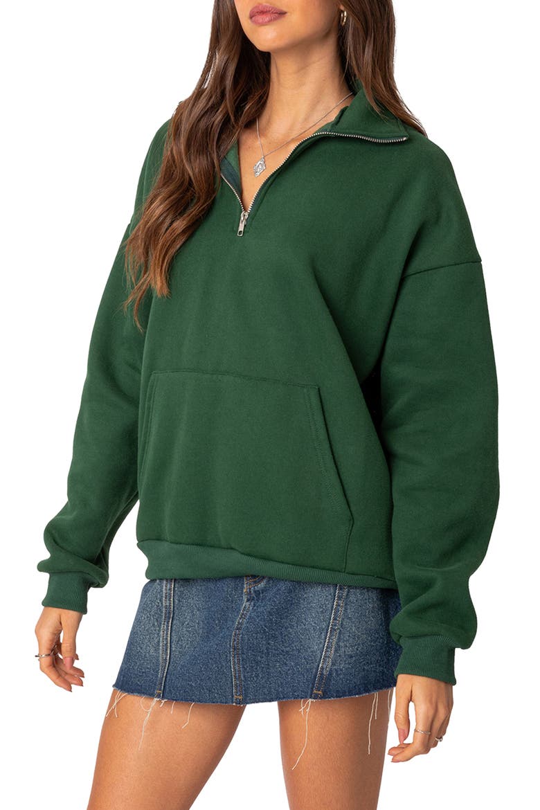 Oversize Quarter Zip Sweatshirt, Alternate, color, GREEN