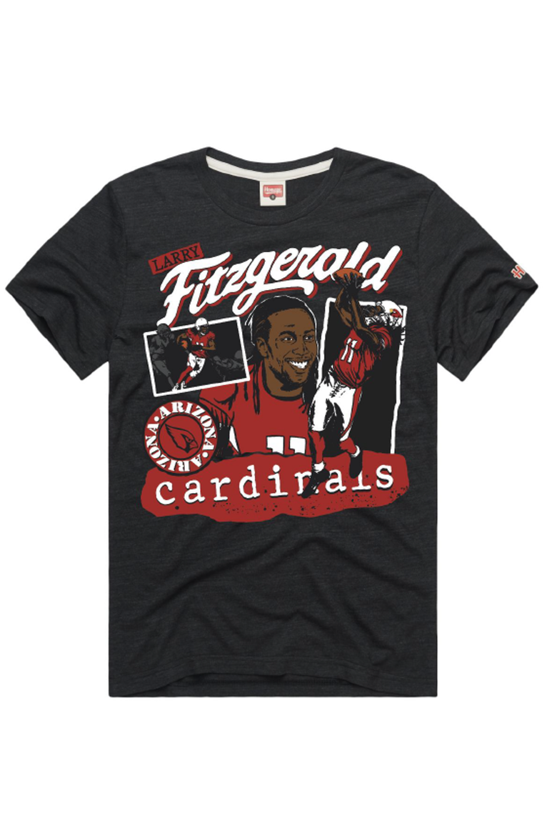 Unisex Homage Larry Fitzgerald Charcoal Arizona Cardinals Classic Illustration Tri-Blend T-Shirt, Main, color, Charcoal