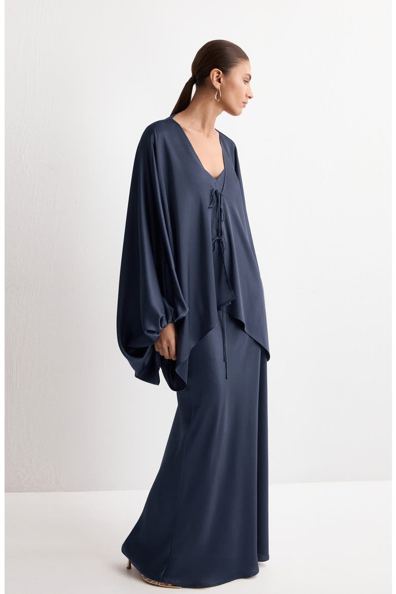 Puff Sleeve Satin Top, Alternate, color, NIGHT BLUE
