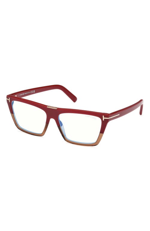Tom Ford 57mm Square Blue Light Blocking Glasses In Color Block Red/champagne
