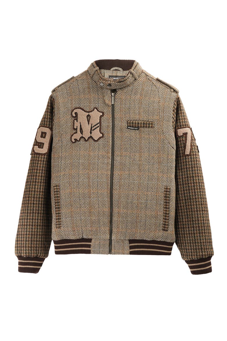 Men's Tweed Wool Blend Varsity Jacket, Alternate, color, Beige