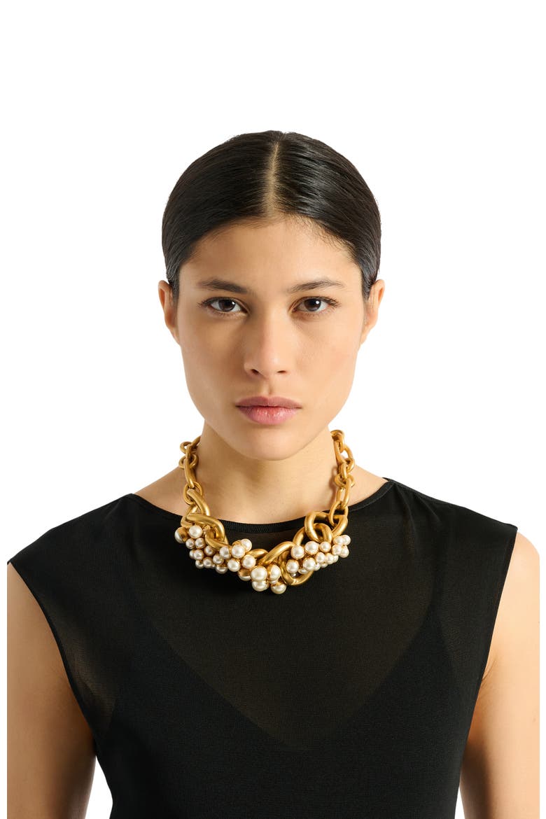 Sync necklace in brass and pearls, Alternate, color, gold