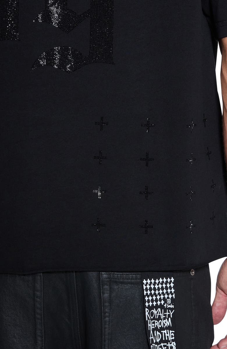Ksubi Stardom Ekcess Oversize Crystal Embellished Cotton T-Shirt, Alternate, color, Black