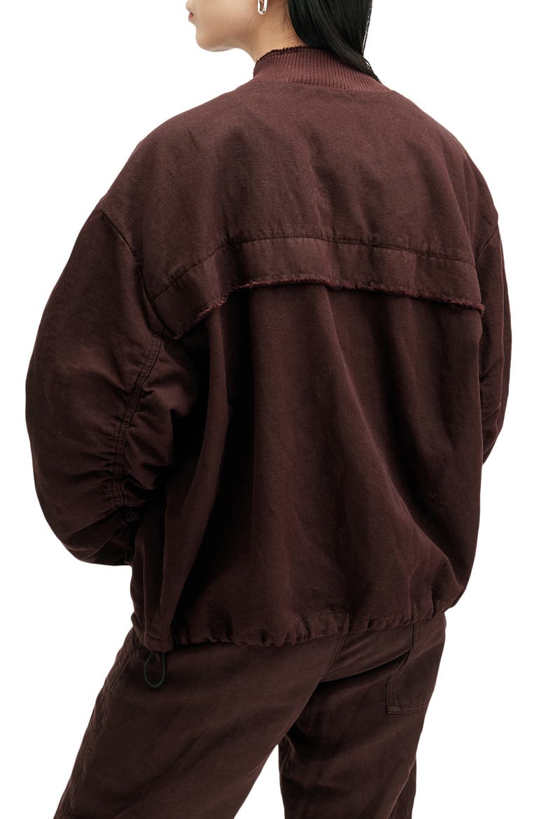 Rue Cotton & Linen Bomber Jacket, Alternate, color, DARK WINE RED