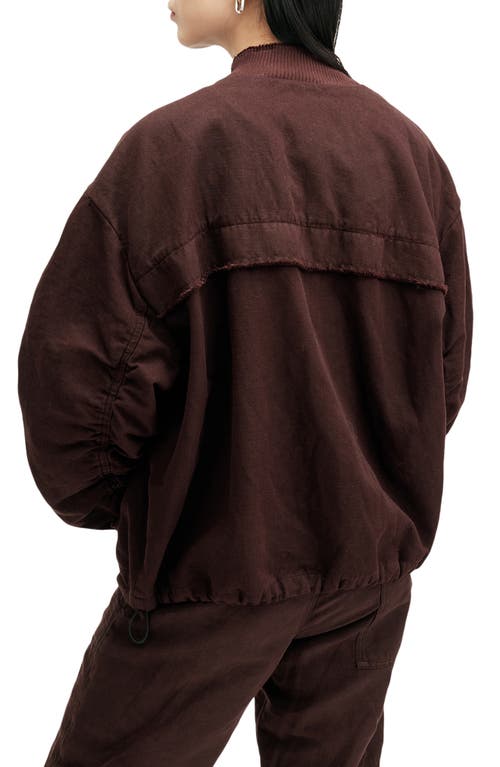 Allsaints Rue Cotton & Linen Bomber Jacket In Dark Wine Red