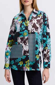 Kylie Print Cotton Sateen Button-Up Shirt