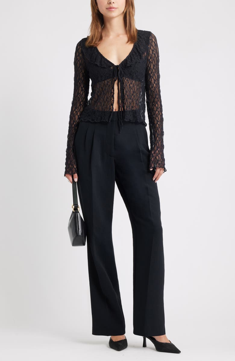 Open Edit Ruffle Sheer Lace Top, Alternate, color, Black